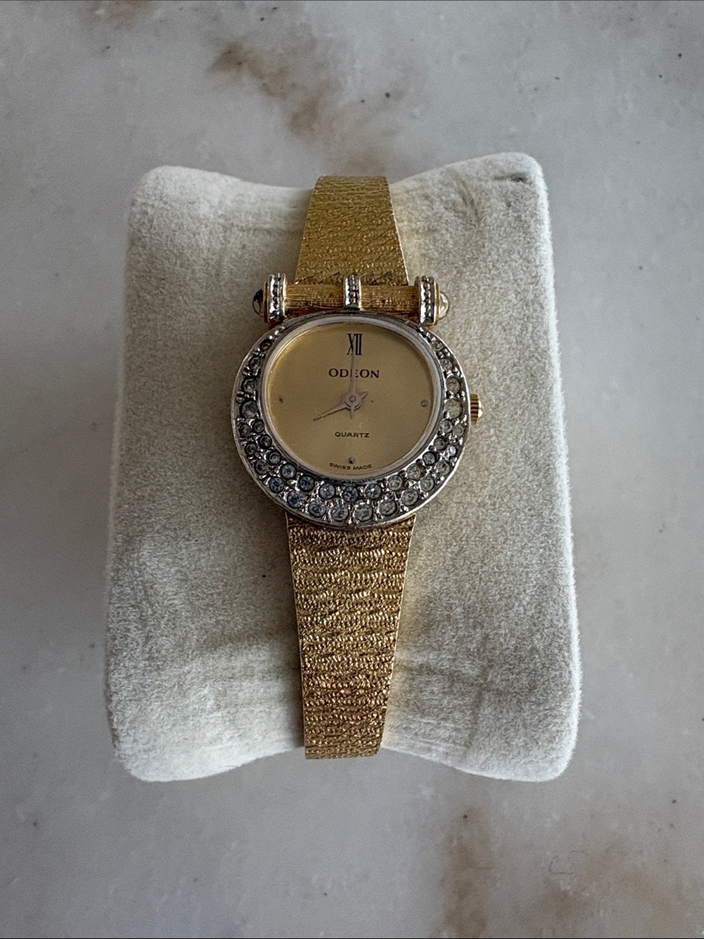 Odeon Buckle Style Gold-Tone Crystal Bezel Watch